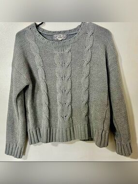 Pink Republic Light Gray Cable Knit Crewneck Sweater